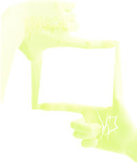 a pair of hands holding up a yellow frame